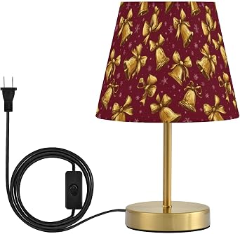 Christmas Table Lamp Xmas Bell Golden Bright LED Night Light Minimalist Bedroom Reading Dorm Nightstand Desk Lamp Color Changing Fabric Shade Home Decor