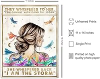 Vista 2 de Arte de pared motivacional bohemio grande de 11 x 14 pulgadas – She Whispered Back I Am The Storm – Decoración de pared con citas positivas – Póster