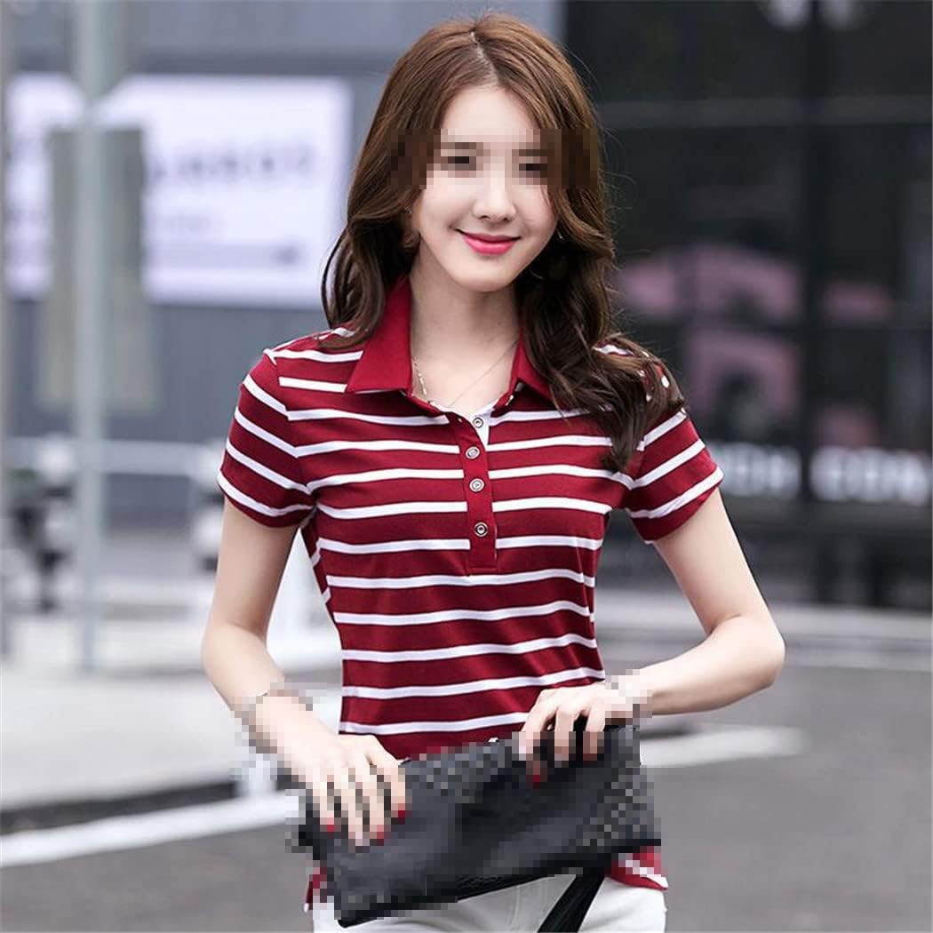 Summer Womens Polo Shirts Cotton Short Sleeve T'shirt Female Breathable Striped Fashion Tops