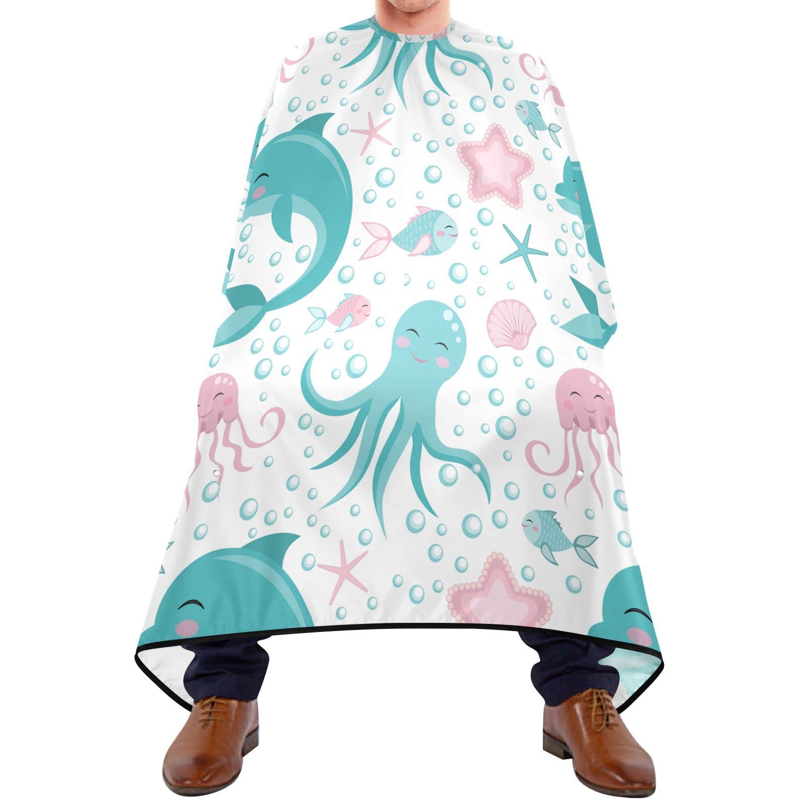 Capa De Peluquería Profesional 140x168cm, Lindos Animales Marinos Bata Para Barberías Personalizada Transpirable Capa Peluquerías, Para Mujeres, Hombres