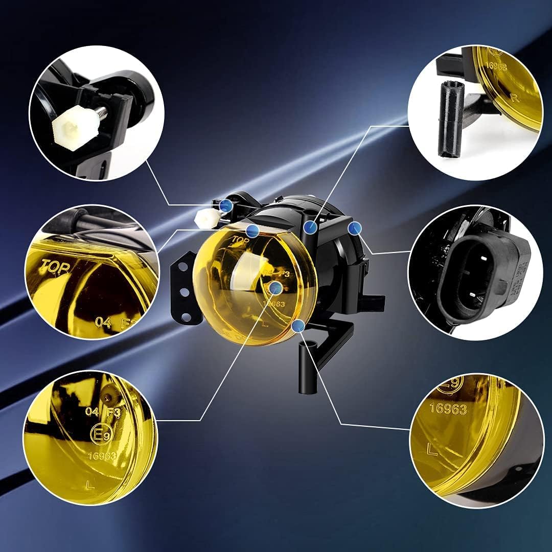 Fog lights Assembly compatible with 2003-2008 BMW 5 Series(E60 E61, 525i 525xi 530i 530xi 545i 550i) / 3 Series(E46, 325Ci 330Ci Convertible/Coupe), 1 Pair (Yellow Lens)