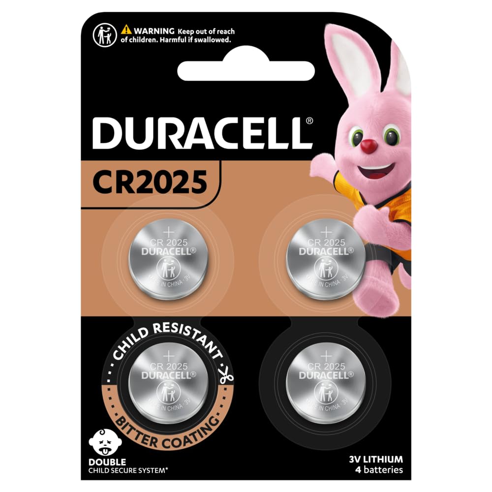 Duracell Specialty Lithium Coin CR2025, 4 Pack Batteries