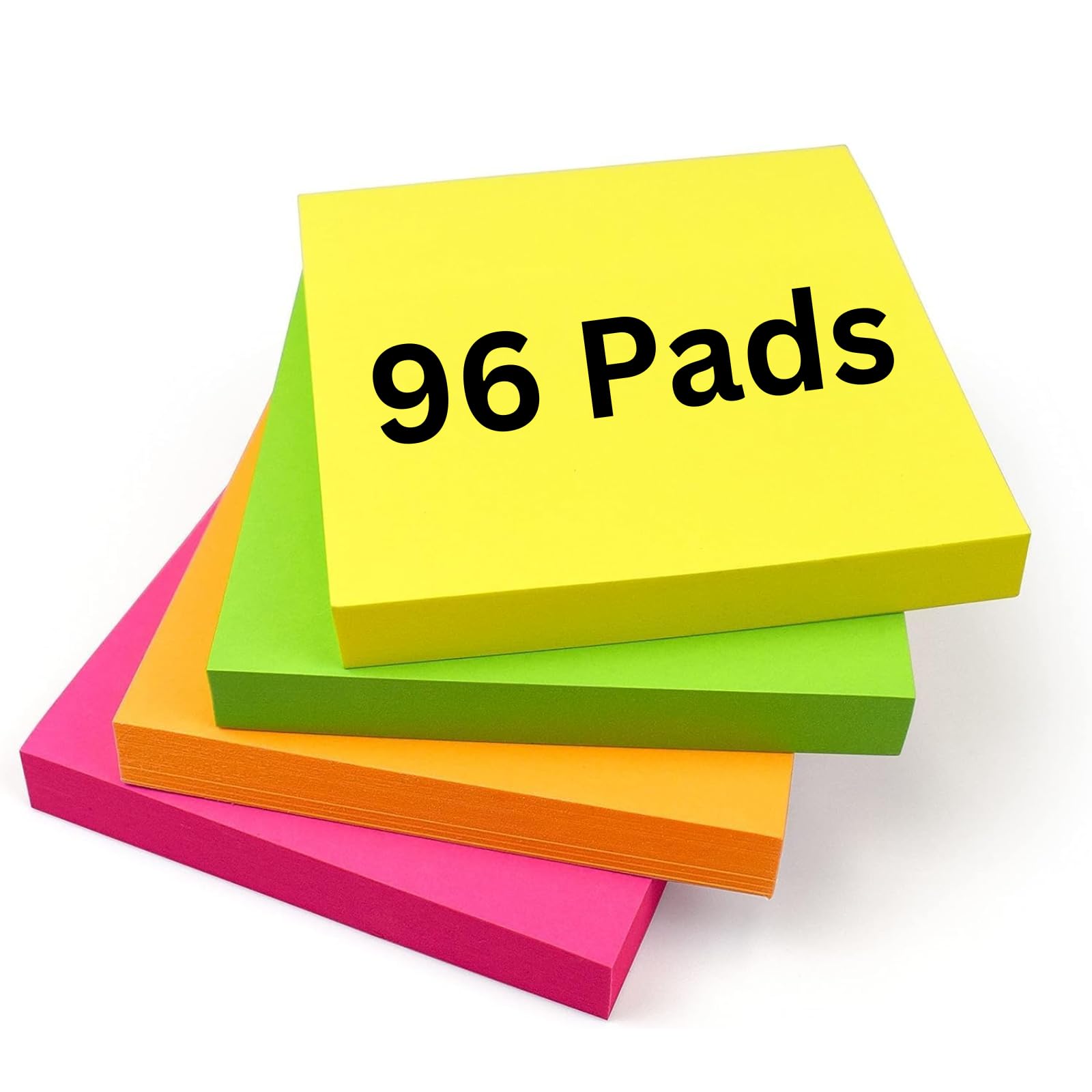 9600 helle Haftnotizen, 76 x 76 mm, 96 Blöcke mit je 100 Blatt, bunte Memo-Notizen in Gelb, Rosa, Orange, Grün oder Pfirsich – Notizen, Erinnerungen, Checkliste