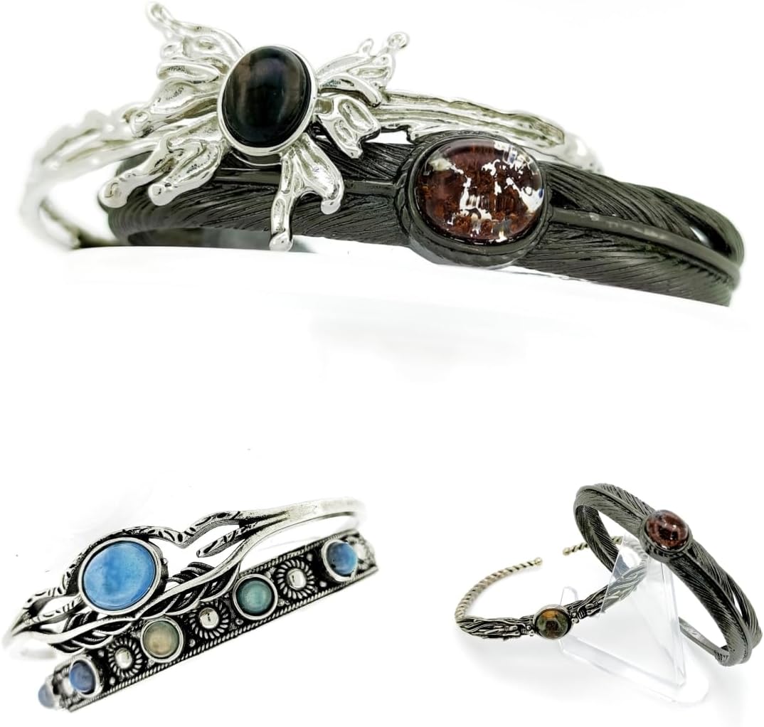 5 pics Silverplated copper Bracelet Set with Gemstones