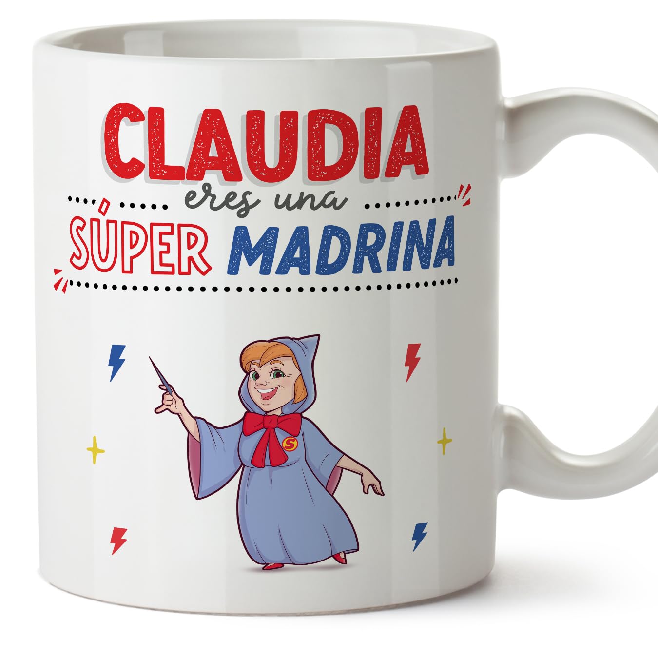 MUGFFINS Tazas Personalizadas para MADRINA - En Español - ¡Eres Súper! - 11 oz / 330 ml - Regalo personalizable original y divertido