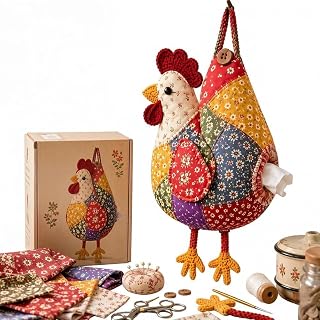 DIY Patchwork Chicken & Duck Tissue Holders Kit, Retro Quilted Tissue Organizer, Handmade Patchwork Animal Tissue Box Cover Kit, Tissue Box Holder Crafting Kit.