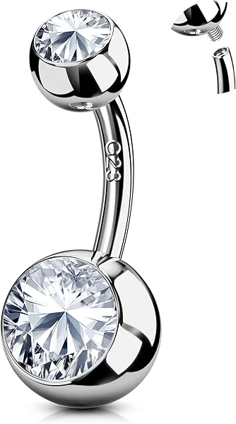 FIASASO Belly Button Ring Surgical Steel Titanium Sterling Silver 14K Gold Plated Belly Button Rings Cubic Zirconia Internally Threaded Belly Rings 14G Belly Piercing Jewelry Hypoallergenic Navel Piercing Jewelry for Women