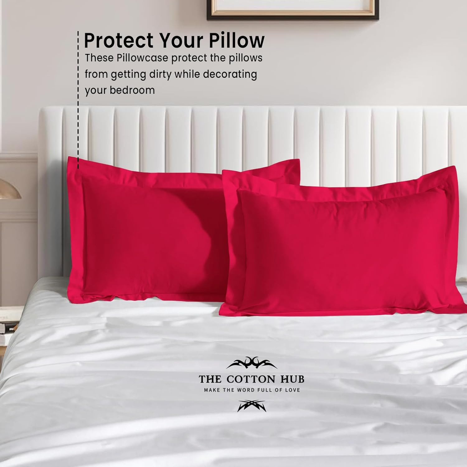 Queen Pillow Shams - 2 Pack Genuine 600 Thread Count Natural Cotton 20x30 Sham Covers - Crisp, Skin-Friendly, 20x30 Inches Oxford Pillowshams, (Solid, Red)