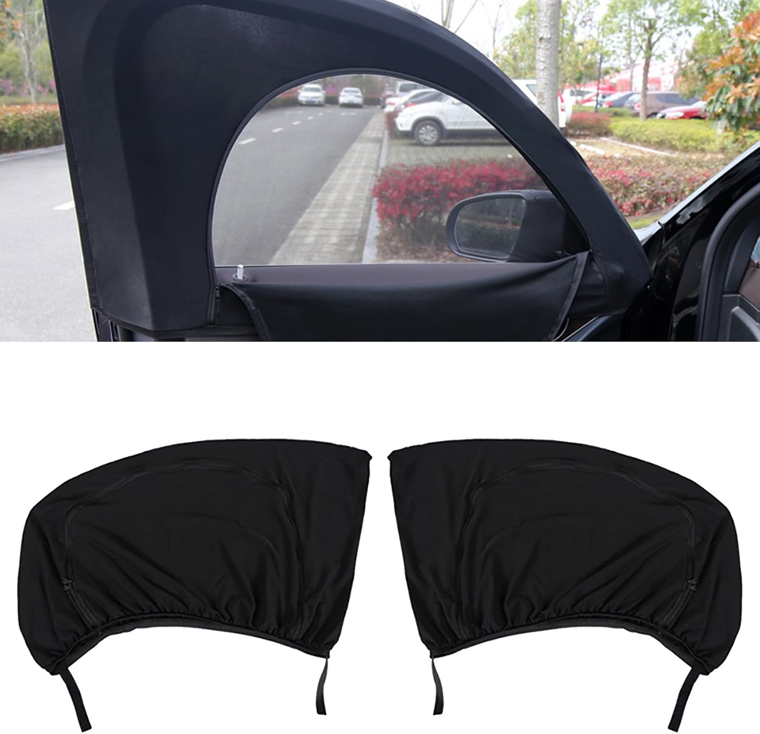 Car Window Shades, Upgrade Double Mesh Car Side Windows Cover for Heat Shading and Bug&UV Protection, Breathable Front/Rear Cars Curtains for Camping Traveling (Front + Rear Windows/4pcs)