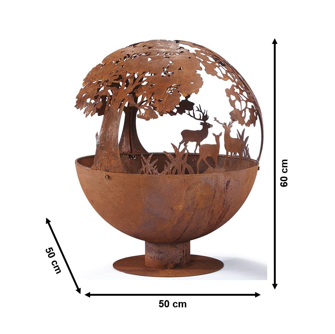 Kobolo Feuerschale Feuerkorb Forest Kugelform rund mit Motiv 50x50x60 cm