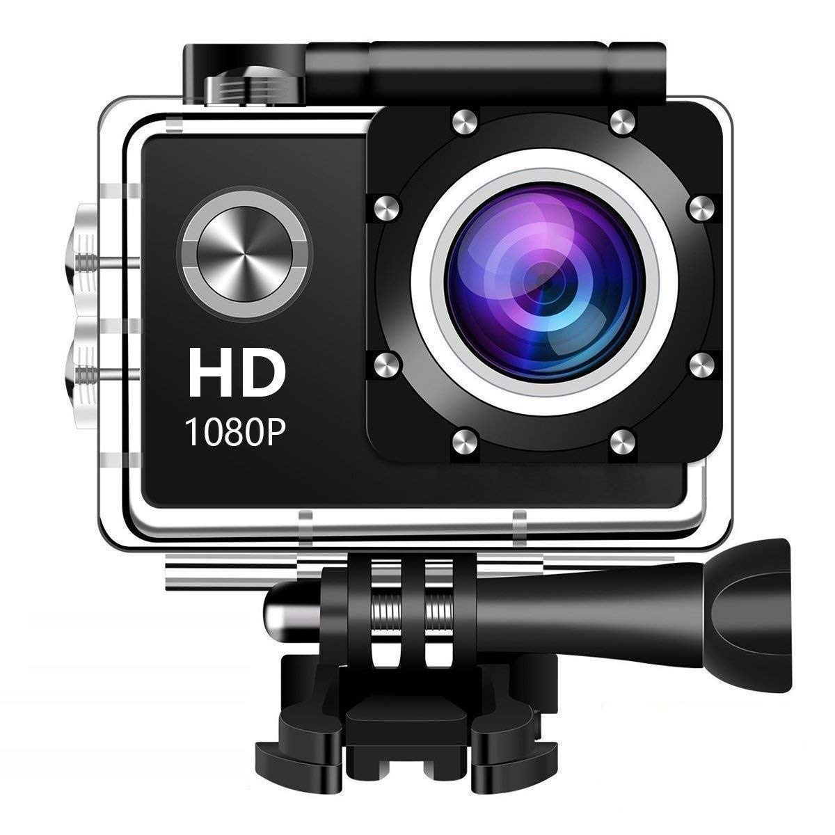 WewdigiEV5000 Action Camera, 12MP 1080P 2 Inch LCD Screen, Waterproof Sports Cam 140 Degree Wide Angle Lens
