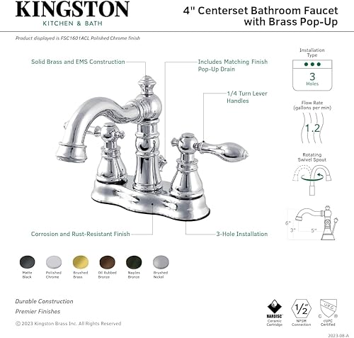 Miniatura 3 de Kingston Brass FSC1601ACL American Classic - Grifo de lavabo con dos manijas y 4 pulgadas, cromado