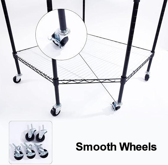 Corner Wire Shelf Adjustable Metal Shelving Unit 6 Shelf Storage Shelves with Wheels Wire Rackfor Kitchen, Bathroom, Laundry, Pantry, Close, 26.77 D x 26.77 W x 72.83 H, Black 6-Tier