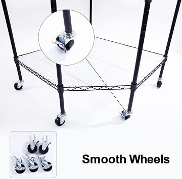 Corner Wire Shelf Adjustable Metal Shelving Unit 6 Shelf Storage Shelves with Wheels Wire Rackfor Kitchen, Bathroom, Laundry, Pantry, Close, 26.77 D x 26.77 W x 72.83 H, Black 6-Tier