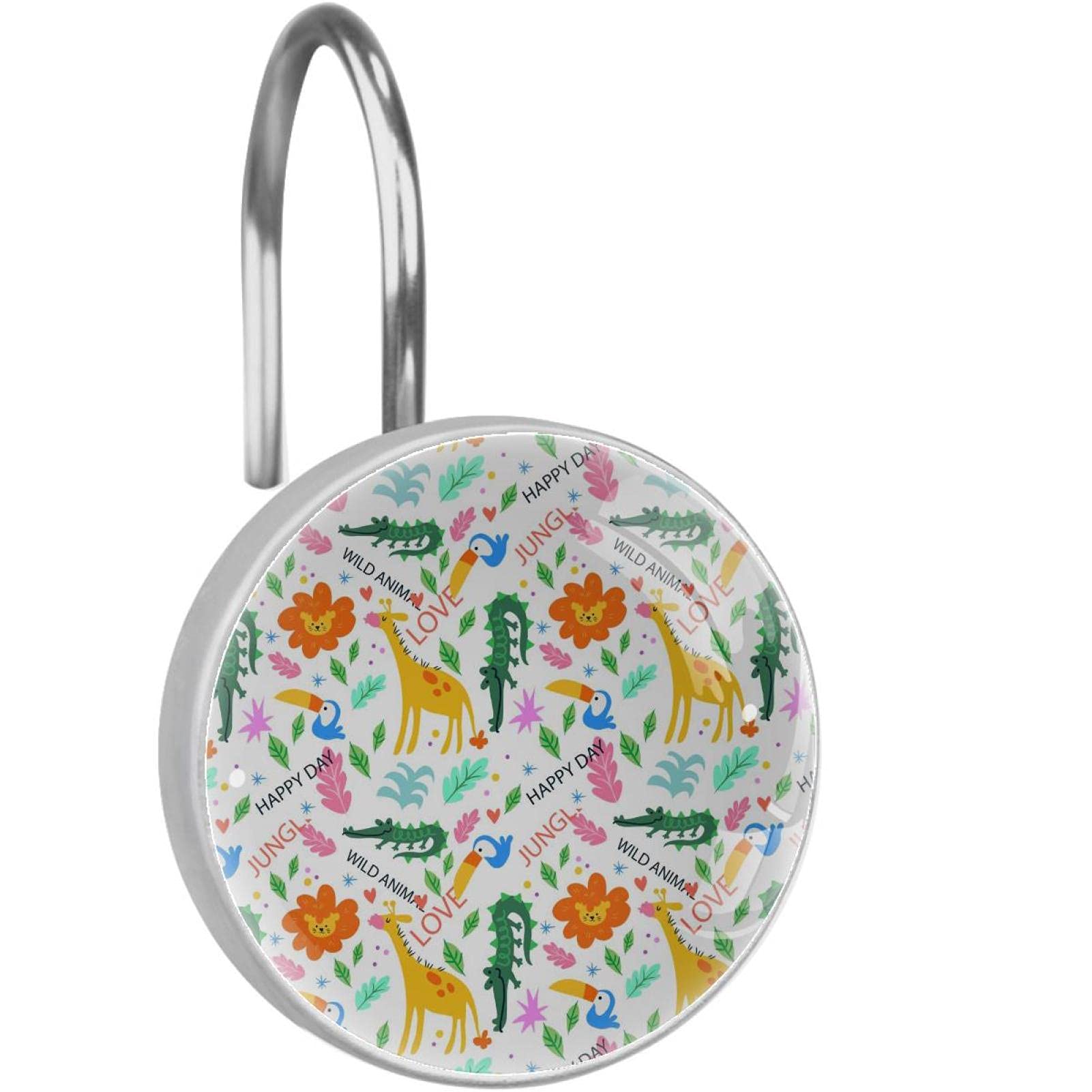 Crochets pour rideau de douche en acier inoxydable motif animaux colorez votre bain x12