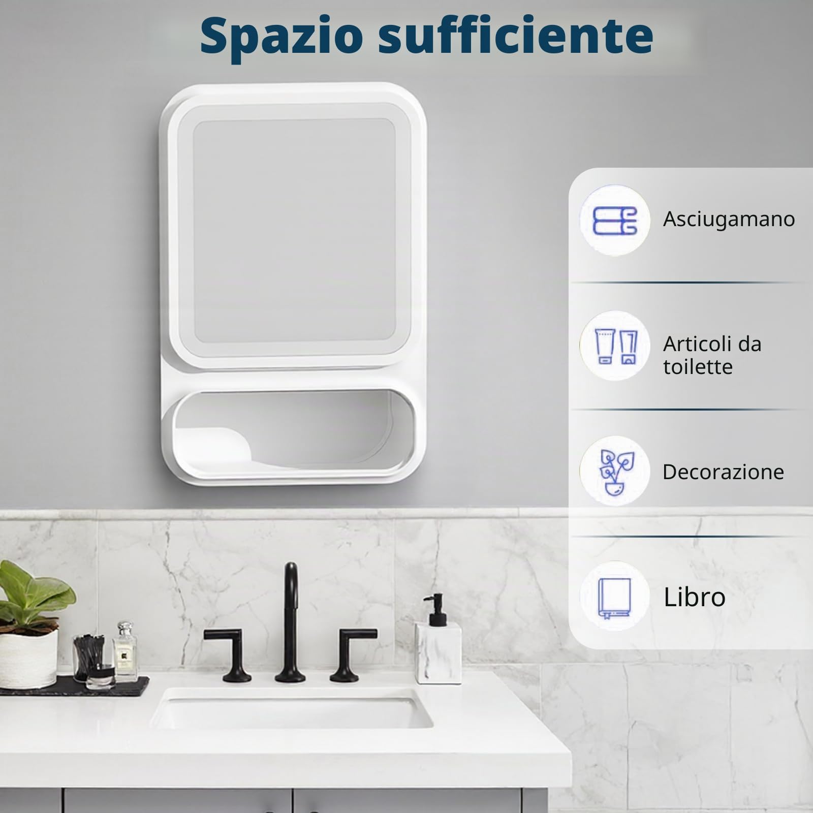 Armadietto da bagno con specchio, montaggio a parete, salvaspazio, in plastica, con fessura per fazzoletti e porta magnetica, per trucchi, articoli da toeletta