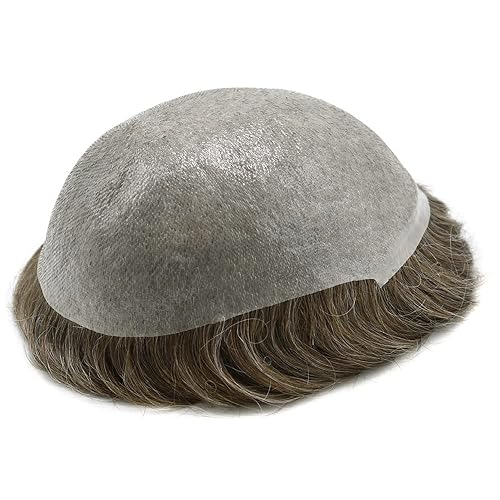 Miniatura 8 de SINGA Hair Super Thin Skin Mens Toupee 0.001in Ultra Thin Skin Hair System Para Hombres Cabello Humano Negro Marrón Rubio Gris V-looped Peluca (8