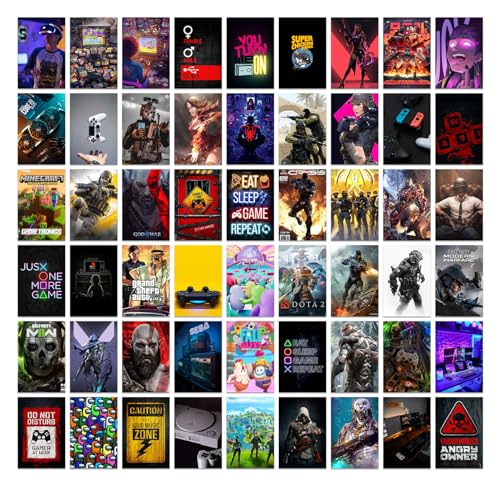 Image of Pack of 54 Gaming Wall Collage Kit Posters - 4 x 6 Inches Wall Decor Poster - Wall Art For Bedroom, Living room, Office - 1 Tissue Tape
