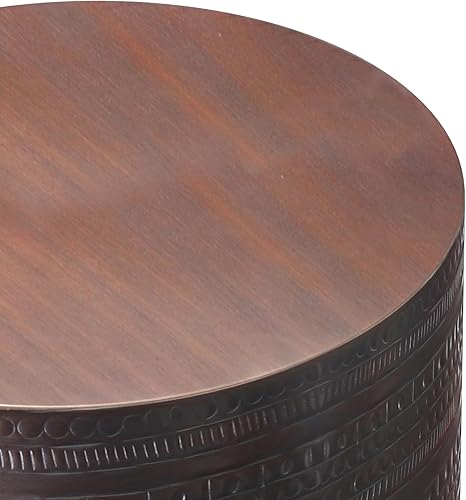 Miniatura 10 de SIMPLIHOME Johnsen Mesa de Metal - Mesa de Acento de Tambor de Hierro Sólido de 15 pulgadas de Ancho en Bronce Frotado con Aceite con Patrón Tribal,
