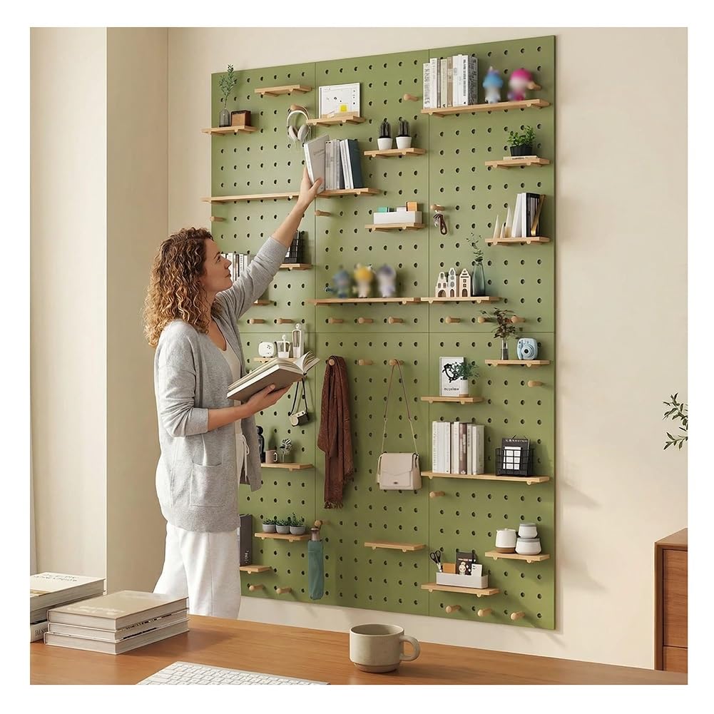 Rygcrud Rechteckige Modulare Stecktafel-Einheiten Für Die Wandaufbewahrung, 16 mm Dicke Platten Aufhängbare Stecktafel-Sets Für Zimmer, Garage, Büro, Werkstatt(Grün,31.5x23.6in)