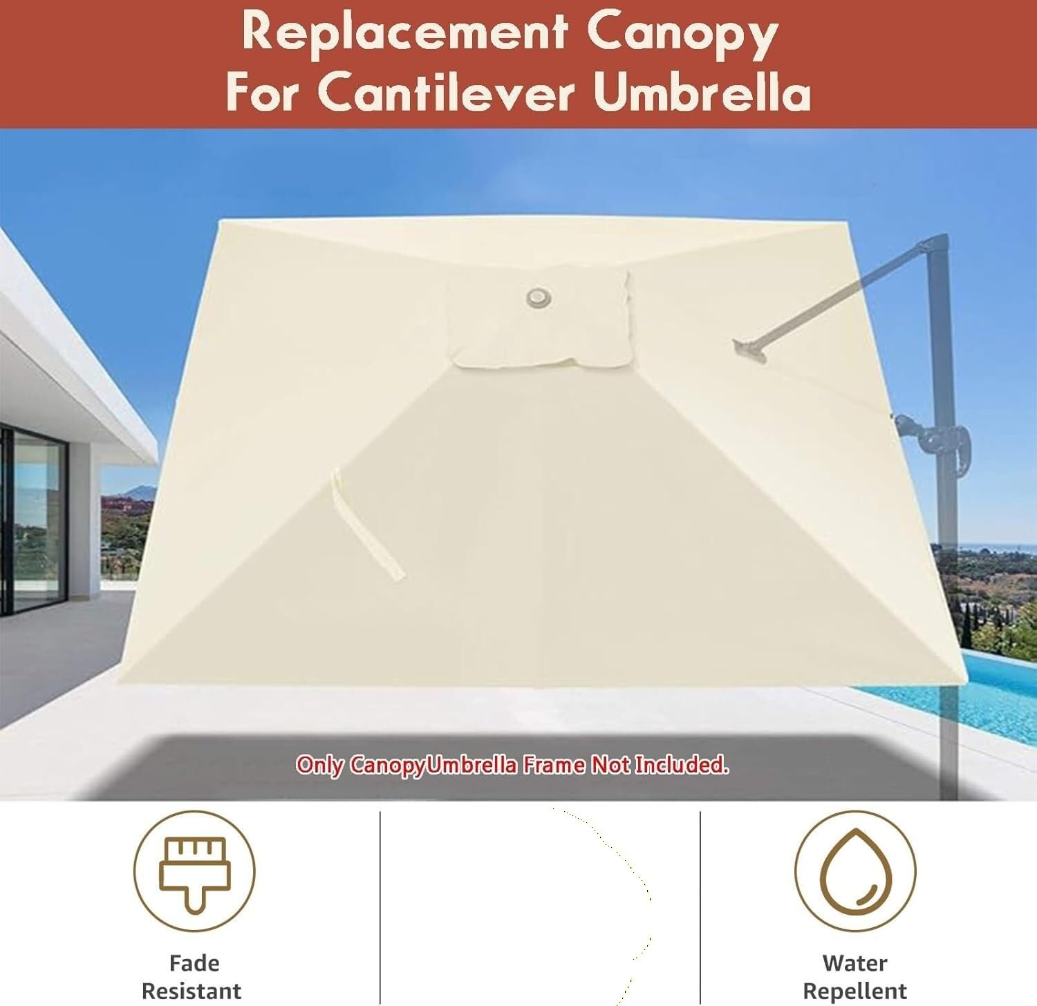 Wymiana baldachimu parasola tarasowego z przesuniętym kwadratem, górna część wentylowanej osłony przeciwsłonecznej (nie obejmuje wspornika montażowego)(Beige,3x4.0m)