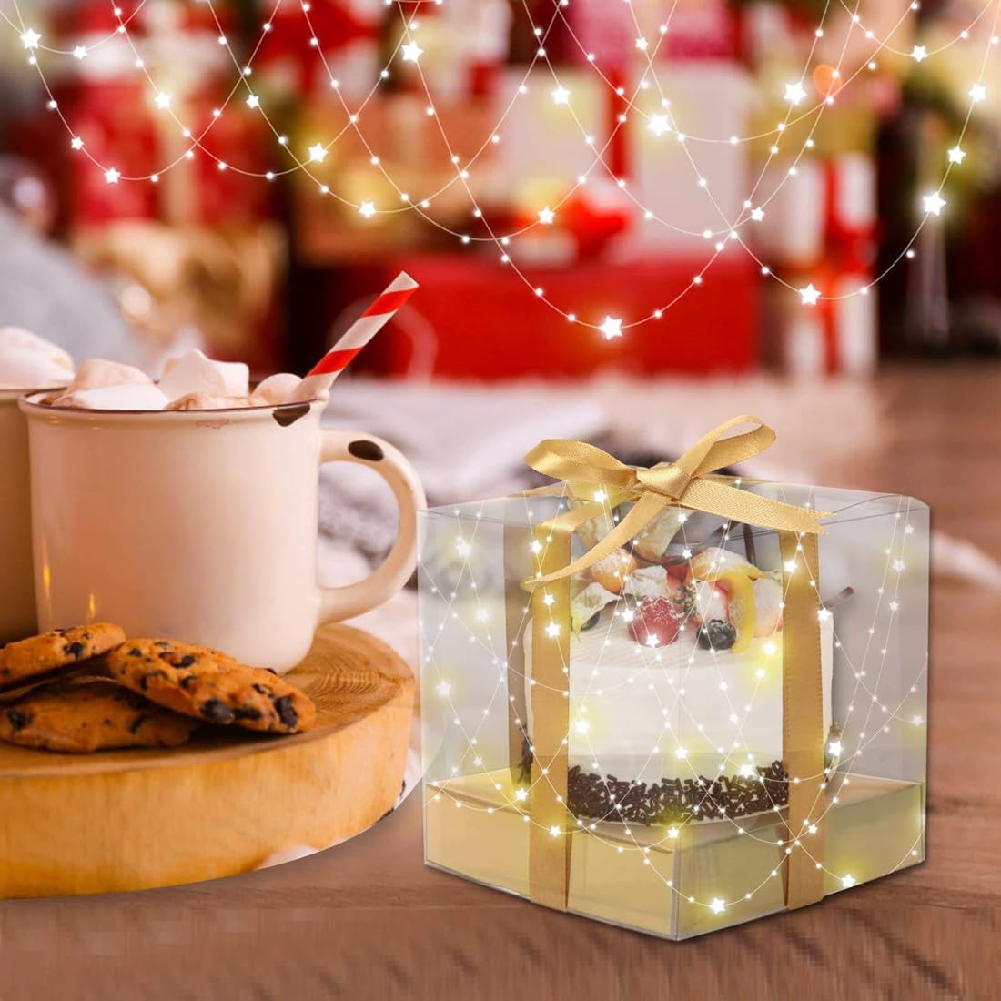 Clear Plastic Cupcake Boxes with Inserts Ribbon, 12 Pack Gold PVC Single Individual Cupcake Containers, 3.5 Inch Cupcake Holder Gift Boxes for Cake Dessert Carrier (Gold)