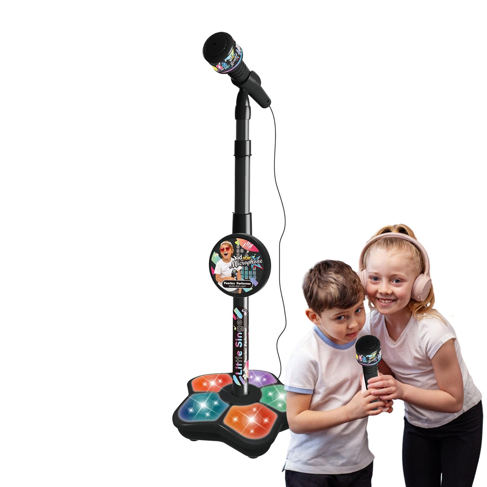 Kids Microphone Toy - Portable Karaoke Mic, Baby Singing Playset with Light, Adjustable Connection for Boys & Girls