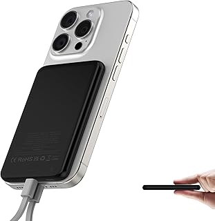 Magnetic Portable Charger, 5000mAh Ultra Slim Mag Power Bank, Wireless Battery Pack with USB C Cable, 20W PD Fast Charging, Magnetic Phone Charger for iPhone 16/15/14/13/12 Pro/Pro Max/Mini Series