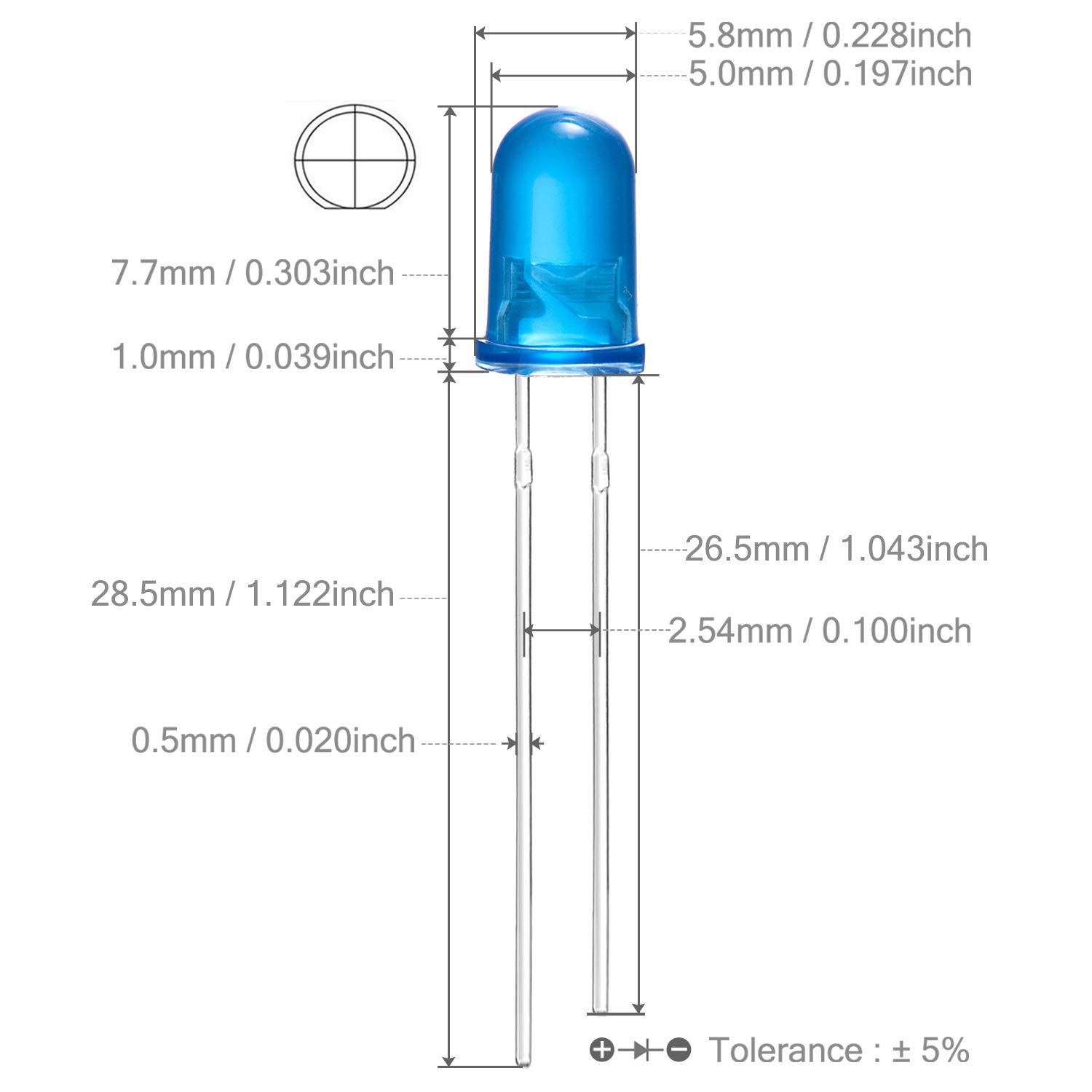 100 LEDs Bleu Clignotantes 5mm - 3V, 1.5Hz, Pour Arduino, DIY Électronique