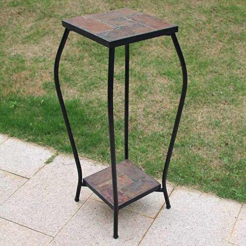 Zhongma 2 Tier 30' Tall Plant Stand with Colorful Slate Top for Balcony, Home, Garden, Backyard Patio with Adjustable Leveling Feet