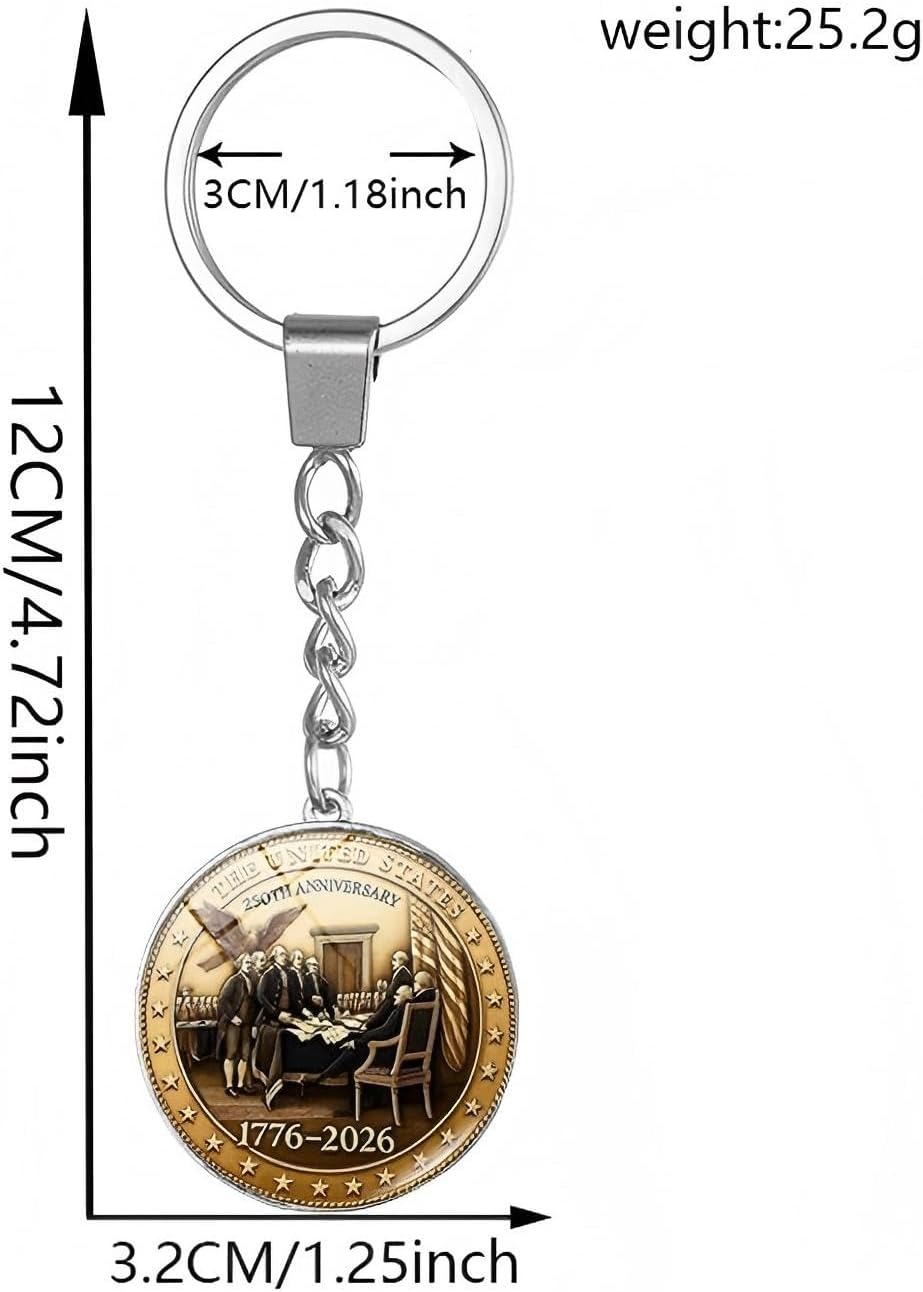 2Pcs U.S. 250th Birthday Reversible Crystal Glass Keychain, 250th Anniversary Keychain,Patriot Logo Accessory