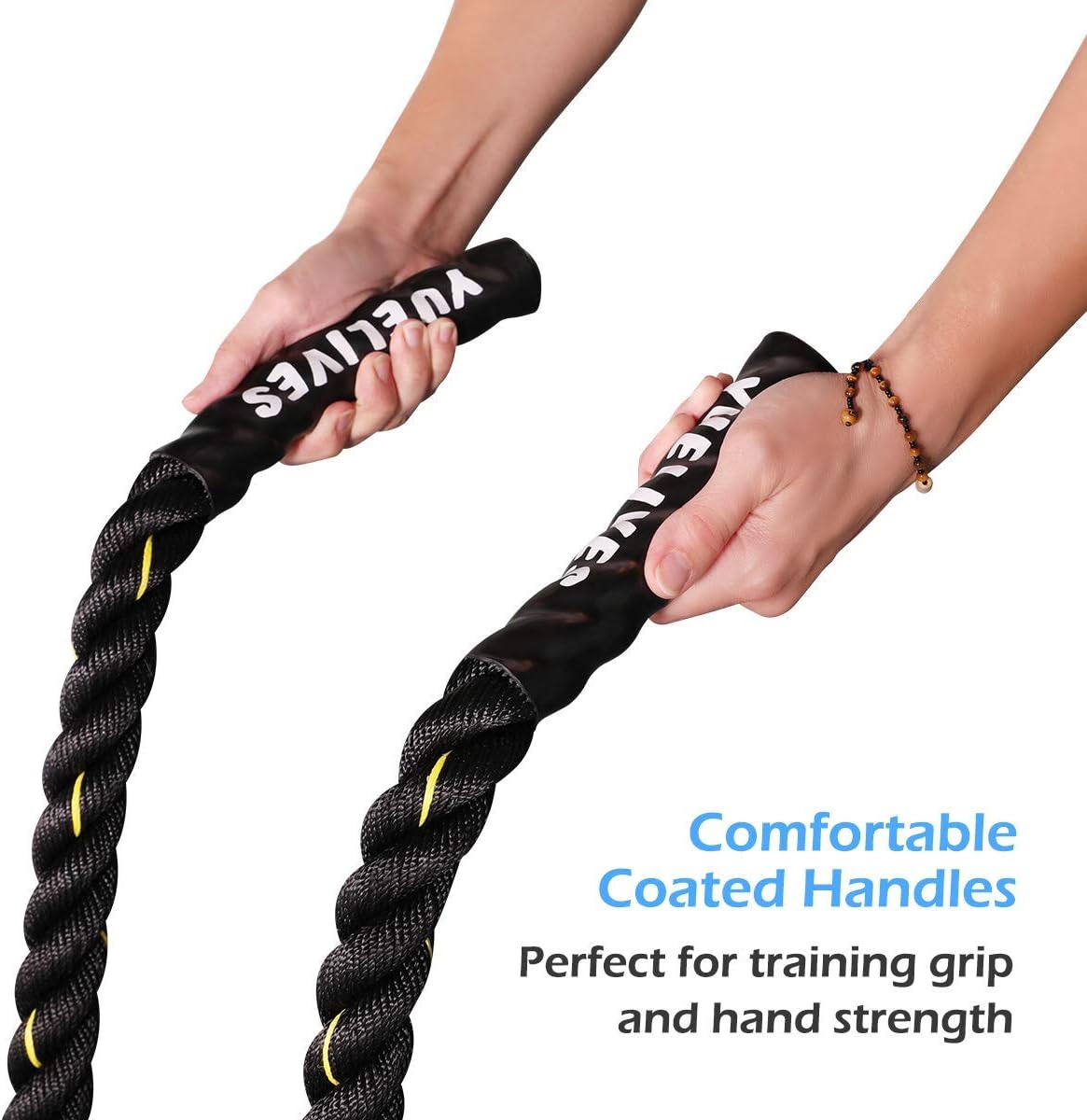 YUELIVES Battle Rope 1.5 Inch Heavy Workout Exercise Rope 30 Feet High Strength Polyester Rope for Strength Training, Home Gym Outdoor, Anchor Included : Sports & Outdoors