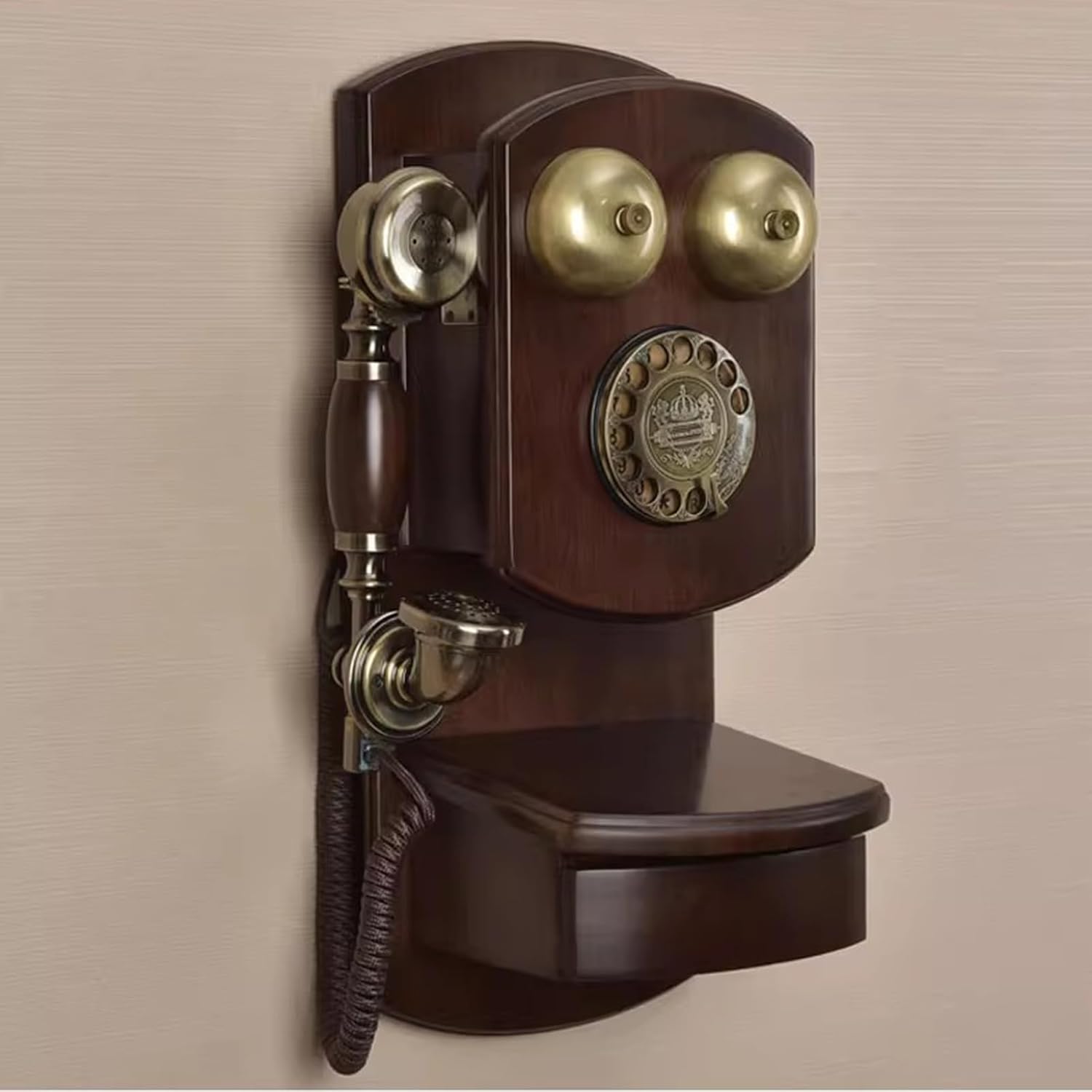 Wall Mounted Rotary Phone Retro Landline Telephone Vintage Decorative Corded Phone Wooden Old Fashion Phones for Home & Office,Red