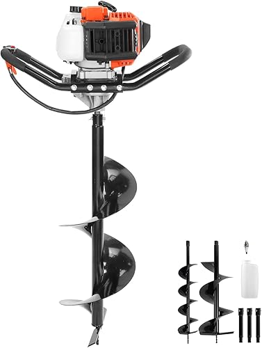 VEVOR Excavadora de agujeros para postes, excavadora de barrena de 52 cc y 1450 W, excavadora de tierra a gas con dos brocas de 6 y 10 pulgadas y 3