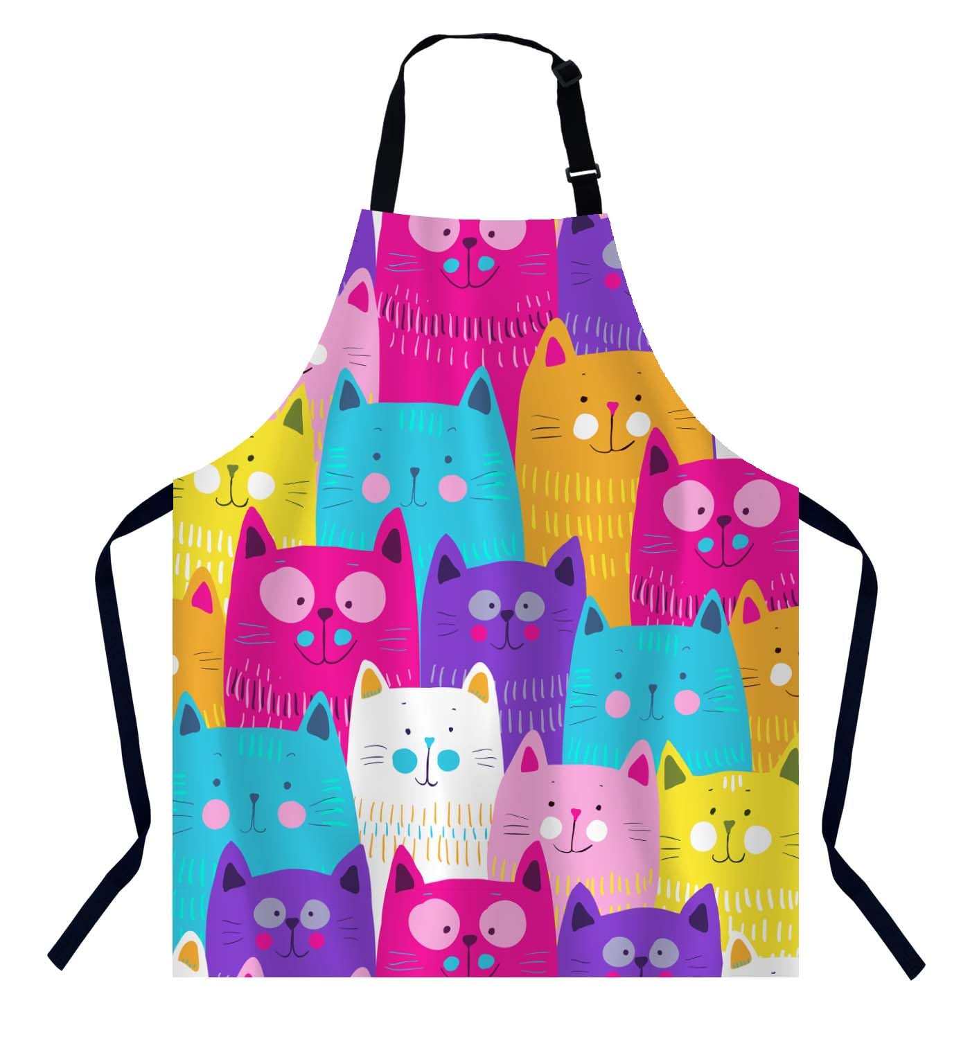 BGBDEIA Cute Cats Chef Apron for Men Women Colorful Happy Kitten Kitchen Apron Butcher Apron BBQ Catering Bibs Cute Cats 27X, Cute Cats