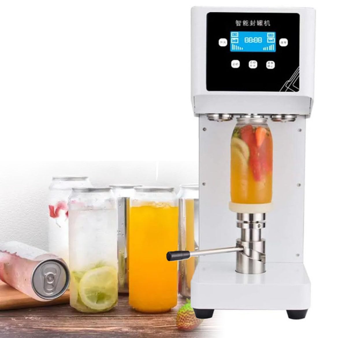 IUokLU Electric Can Sealing Machine 370W Can Seamer Can Sealer W/Intelligent Panel & Counting,55Mm Caliber Tin Can Sealer Height Adjustable Bottle-White