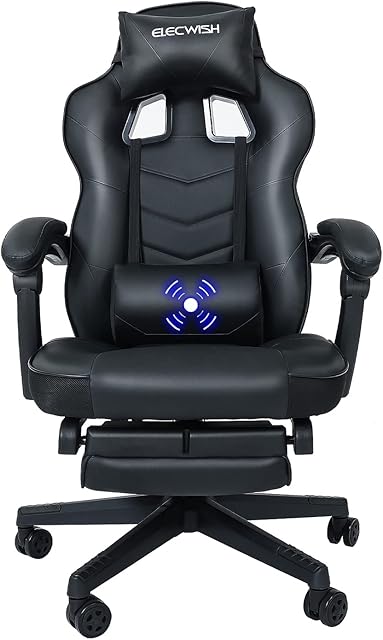 YU YUSING Gaming Chair Massage with Footrest for Adults Vedio Computer Desk Chair PU Leather 150° Reclining High Back Support Office chair for Home with Headrest Lumbar Pillow, Black