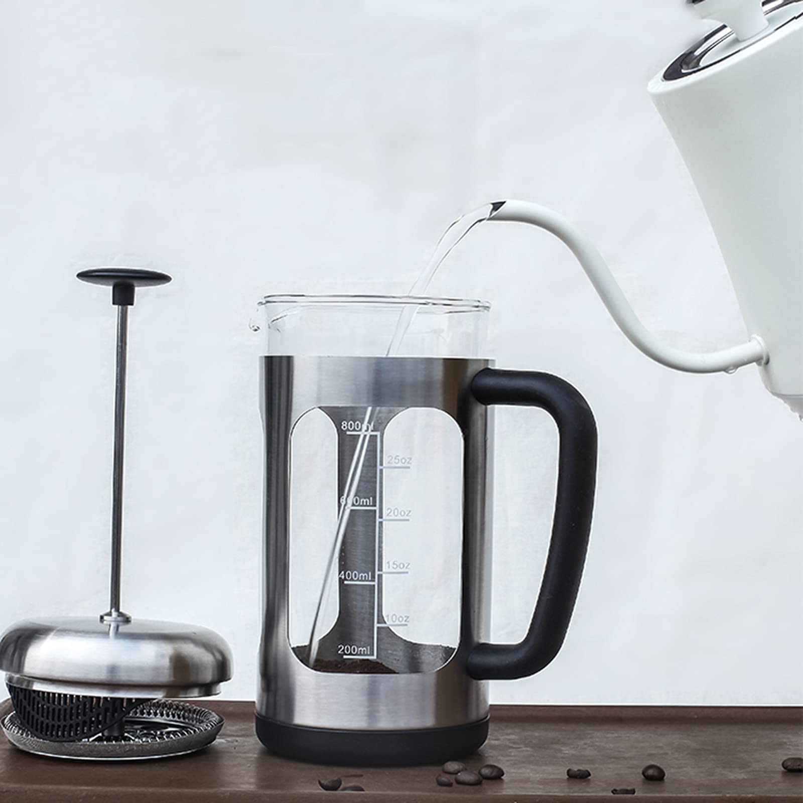French Press - 1000 ml kawiarnia - kawiarnia ze stali nierdzewnej z odpornym na wysokie temperatury szkłem i 4-poziomowym systemem filtracji, do domu i biura