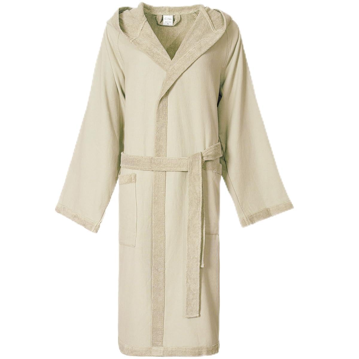 nice homeit Peignoir pour femme et homme en éponge 100% coton – Peignoir super absorbant avec capuche – doux, léger, anti-boulochage, fabriqué en Italie, BIEGE, XL