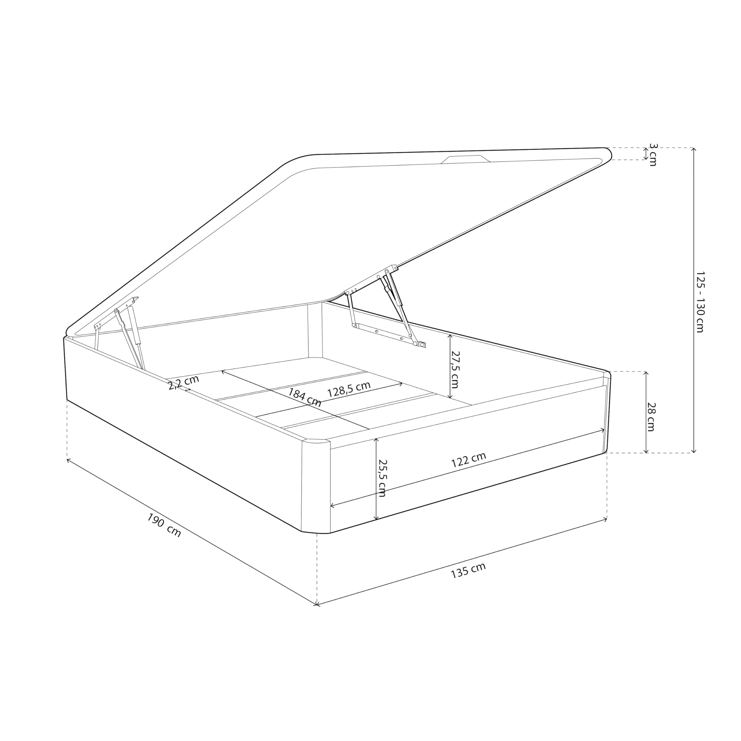 duehome | Luxury, Canapé Abatible con Almacenaje, Base Tapizada, Acabado en Roble, Medidas: 135 cm (Ancho) x 190 cm (Largo) x 31 cm (Alto)