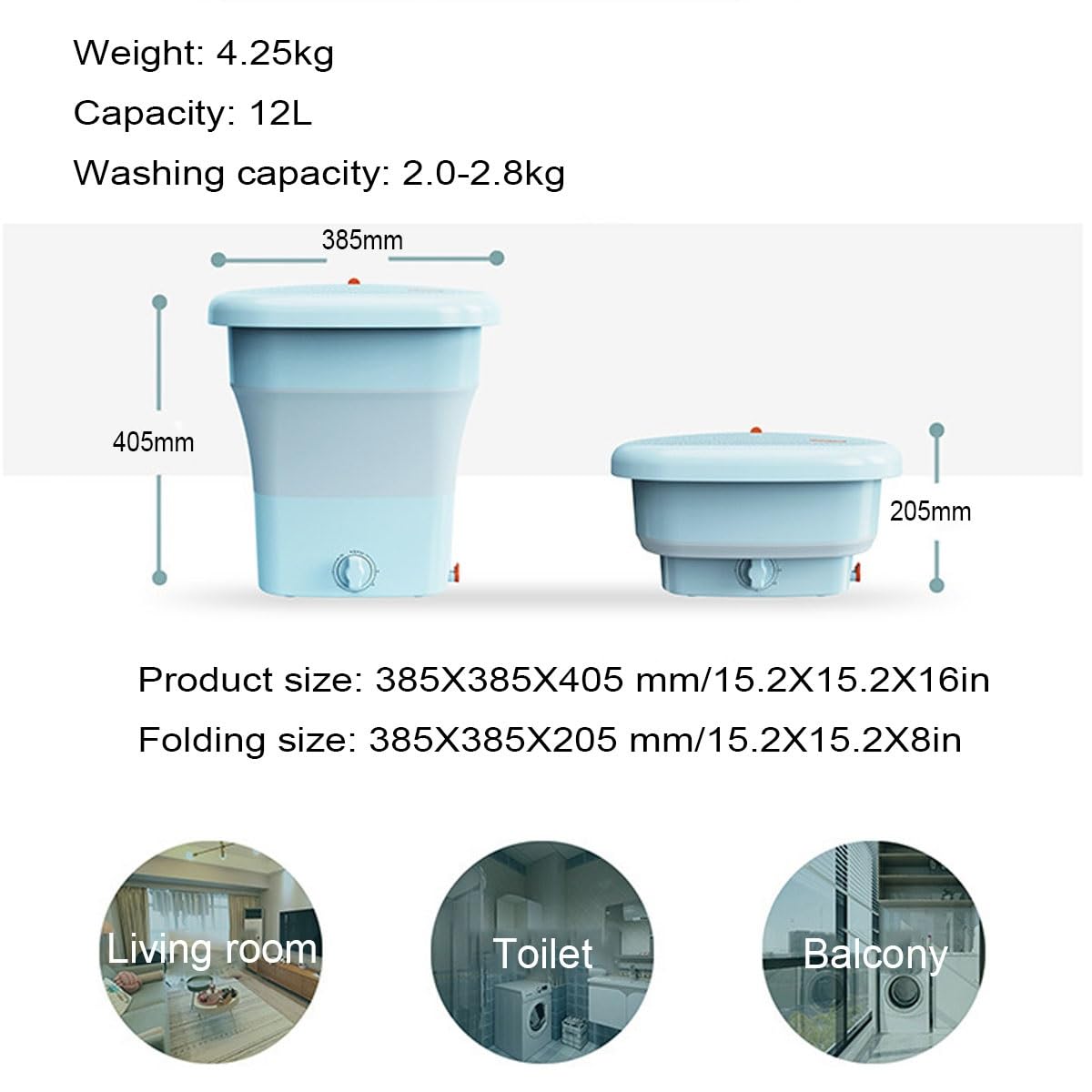 12L Foldable Washing Machine 385X385X405 mm Portable Washer Space Saver Convenience And Efficiency Mini Washer For Home Apartments Dorms Camping Travel(Green)