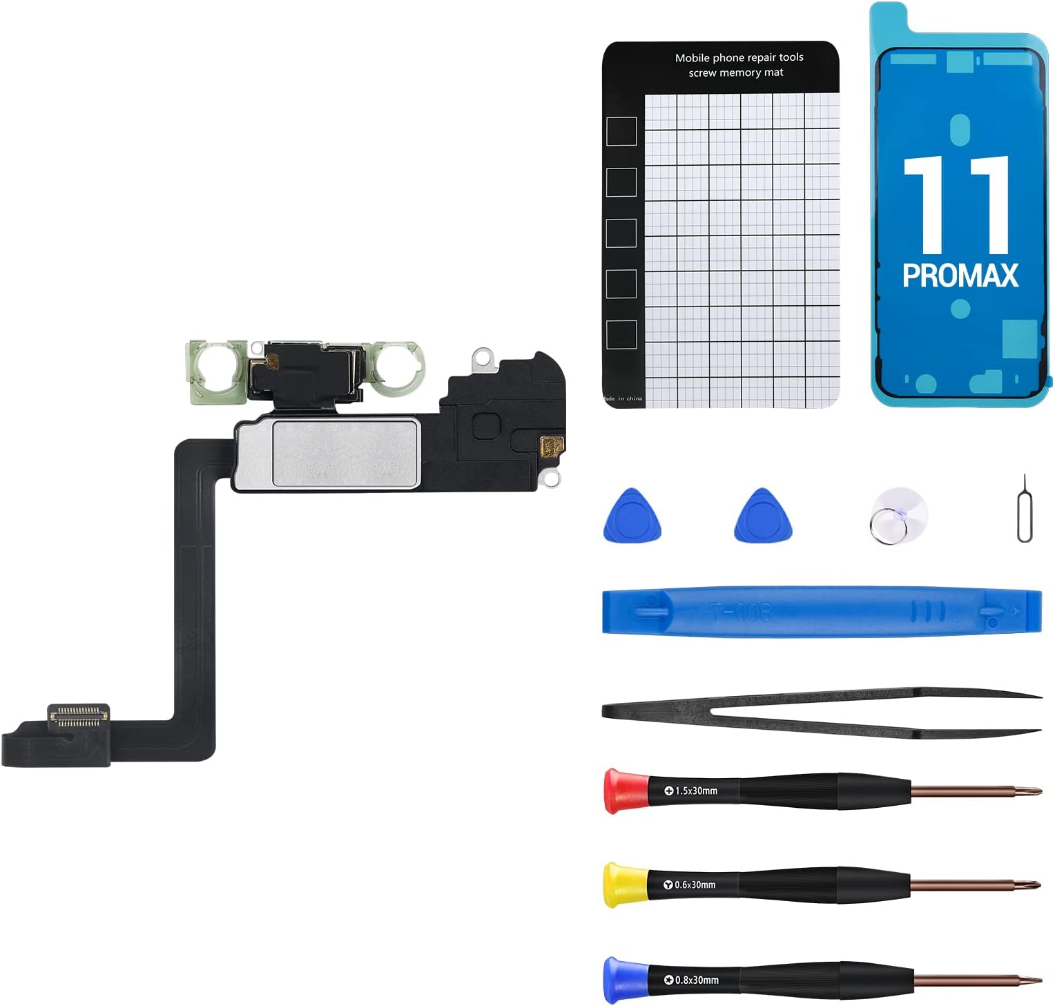 for iPhone 11 Pro Max Ear Speaker Replacement Repair NEW Front Earpiece Module with Ambient Light Sensor Part Flex Cable Connector Fix Tools Kit Proximity Sensor for 11promax A2161 A2220 A2218