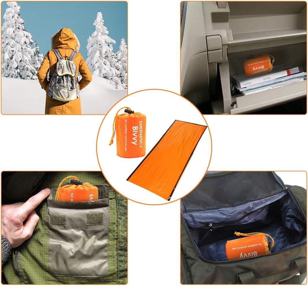 Saco de Dormir Emergencia, Mantas Termica de Aluminio, Saco de Dormir de Supervivencia de Emergencia, Manta de Rescate, Manta de Emergencia Reutilizable, Manta termica Supervivencia (1, Naranja)