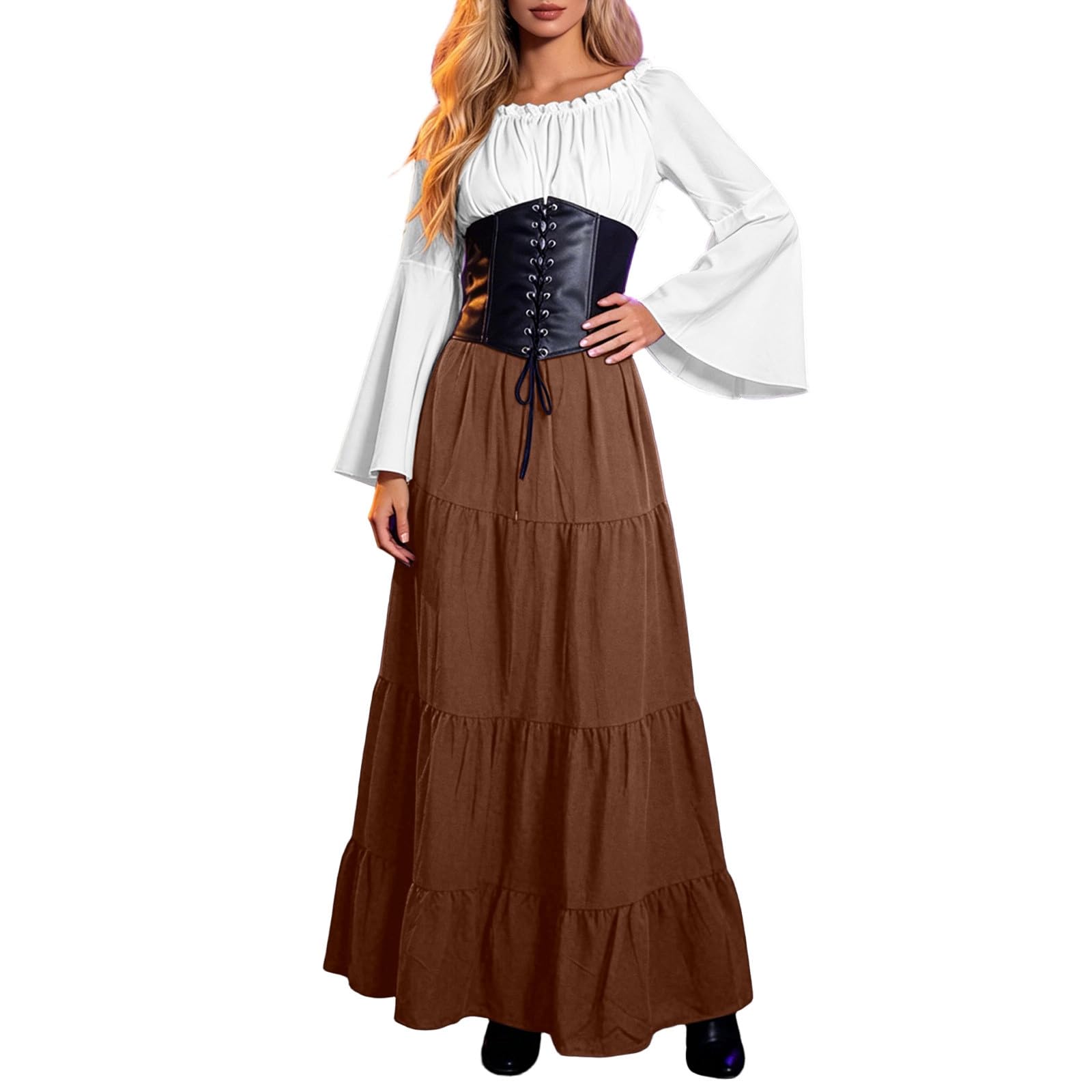 Elegante Abito Drappeggiato per Halloween con Maniche Palloncino, Perfetto per Eventi Cosplay nel 2024.