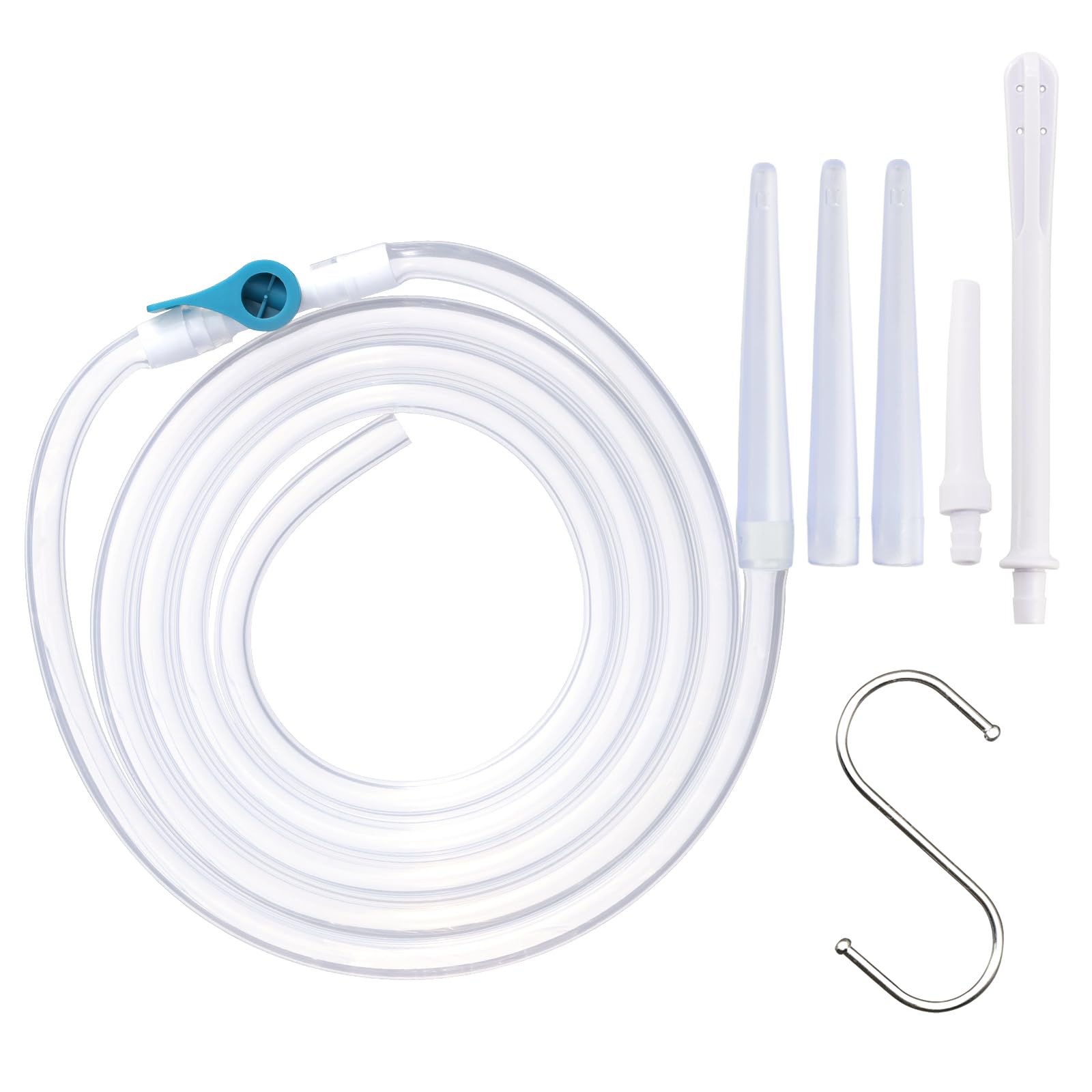 Enema Replacement Tube 6.6FT Silicone Enema Hose with 5 Reusable Nozzle Tips – Flexible Leak-Proof Enema Kit Replacement Tubing for Colon Cleansing and Detox Douche