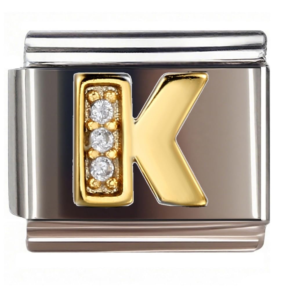 Italian Bracelet Charm,9mm,Letter-A Initial,Letter > Diamond letter