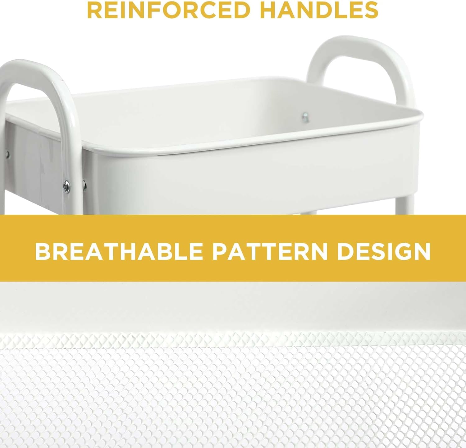 AGTEK 3 Tier Utility Rolling Cart with Lockable Wheels, Metal Multifunctional Storage, Organizer Cart for Kitchen, Office, Living Room, Makeup, Craft, Art Studio, White