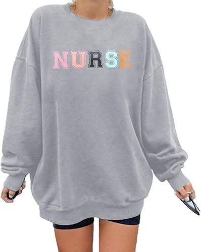 HEBBE Sudaderas de enfermera para mujer, sudadera de gran tamaño para la escuela de enfermería, camiseta de enfermera registrada