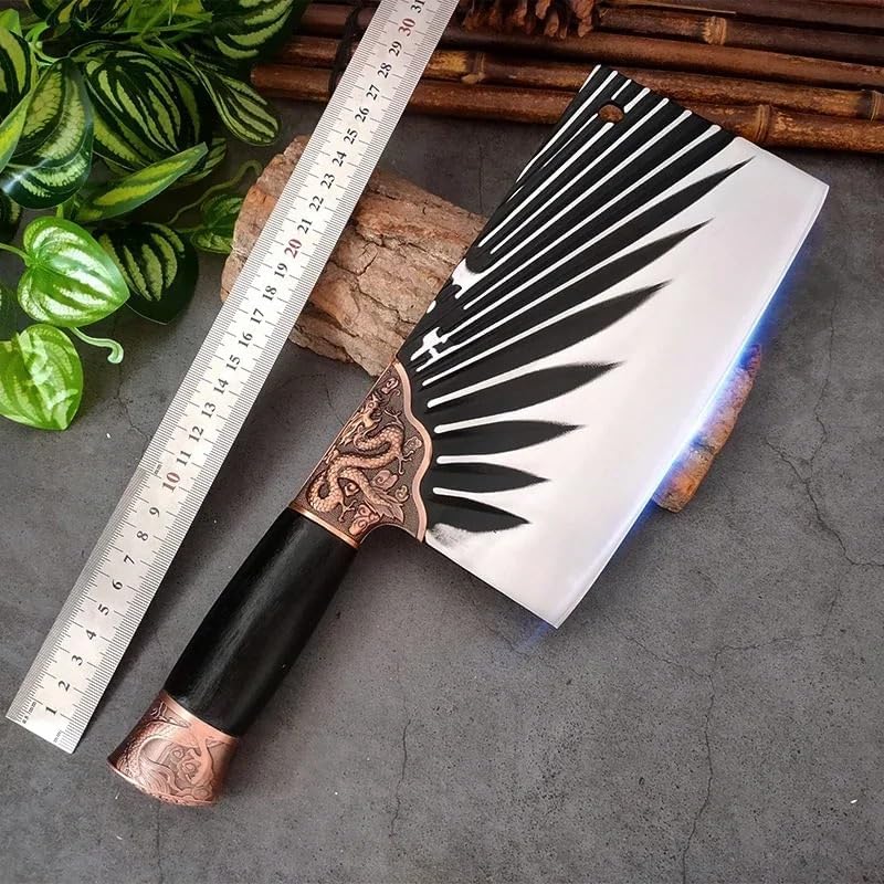 Meat Cleaver Knife, 8 Inch Chinese Knives Cleaver Meat Chopping Vegetables Butcher Knife Wooden Handle Cleaver Knives Hand Forged Blade