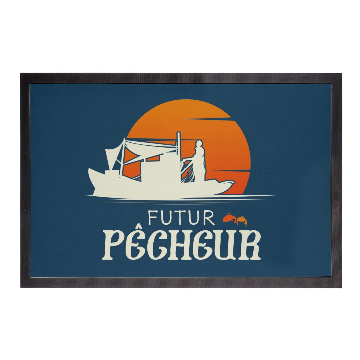 Paillasson bleu poisson 75x50 pour entrée de maison de pêcheur